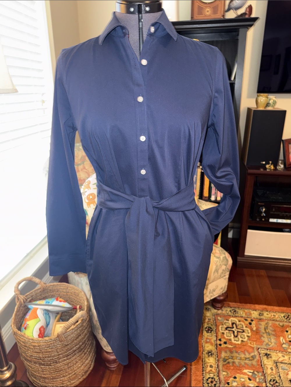 UNTUCKit Navy Button-Front Midi Shirt Dress with Self Tie